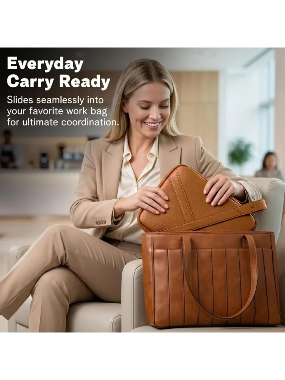 Vegan Leather Travel Tech Organizer Pouch with Tablet Sleeve & Passport Pockets
